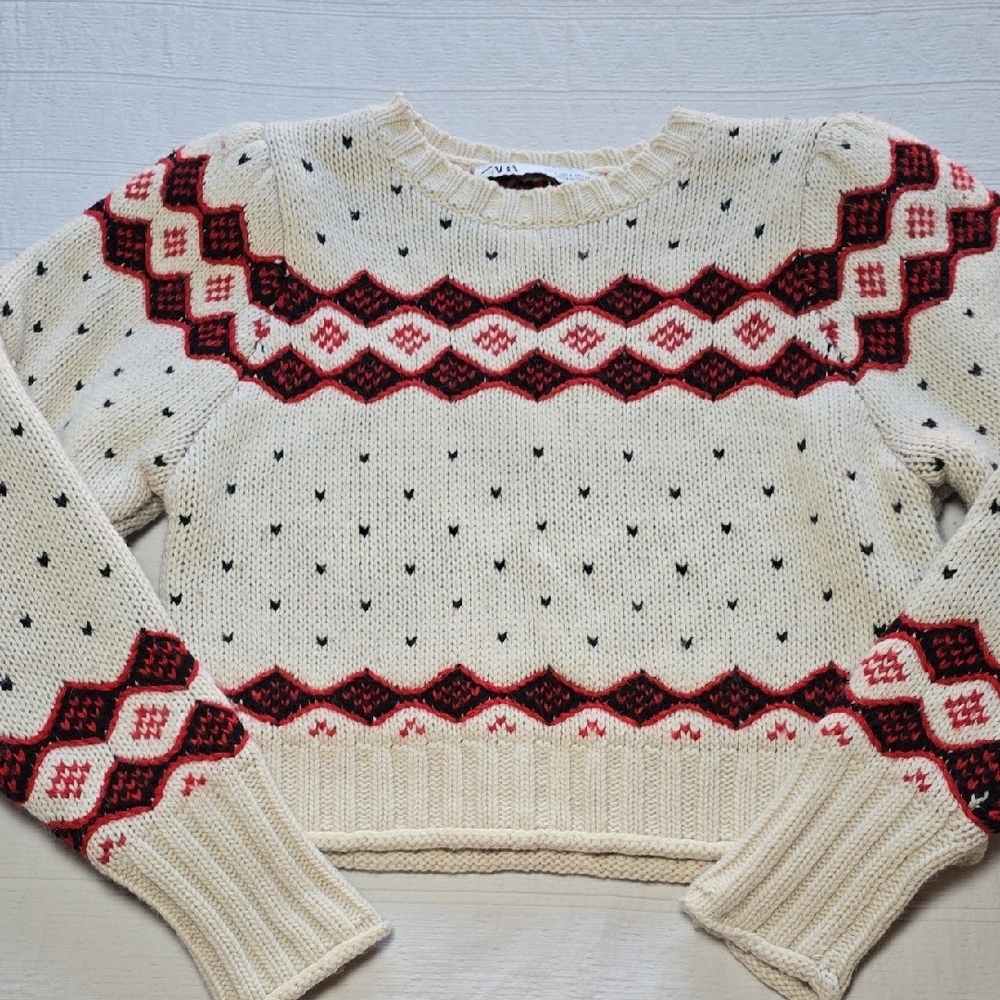 Zara Fair Isle Geometric Knit Sweater Women's Size Small - Picture 2 of 14